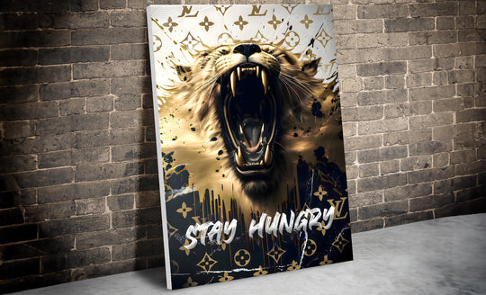 Motivational Canvas, Hustle, Gym Art, Office Art, Stay Hungry, Canvas Print, Lion, Wall Art, Painting