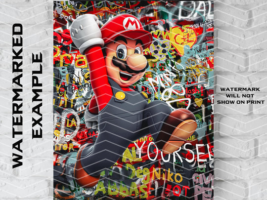 Super Mario Art, Video Game Gift, Video Game Art, Video Game Poster, Mario Poster, Mario Gift, Mario Canvas