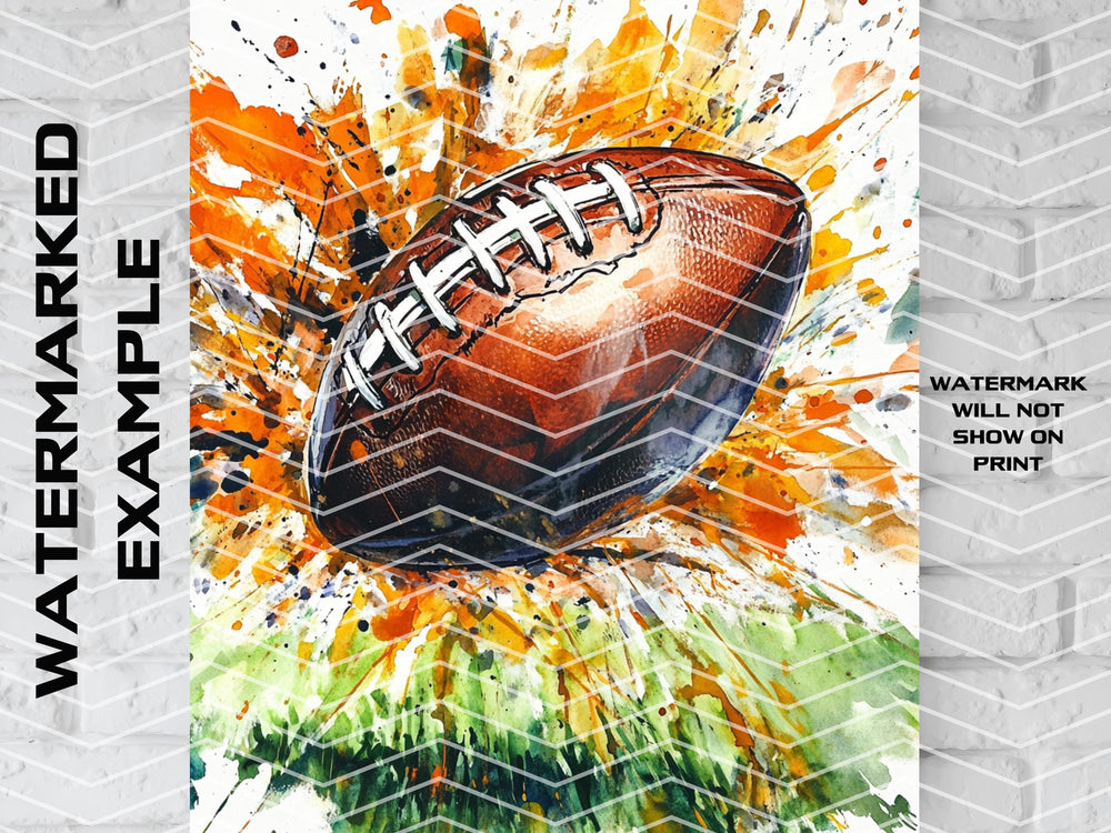 Football Art, Football Gift, Football Canvas, Football Watercolor, Football Painting, Football Decor