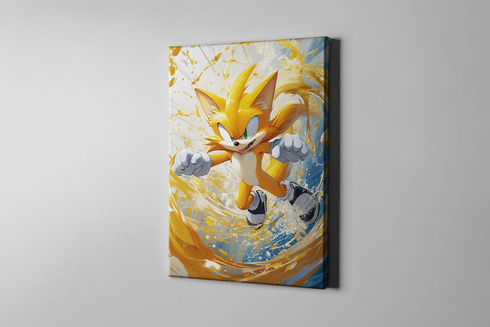 Tails Watercolor Canvas, Tails Gift, Tails Art, Tails Poster, Miles Game Poster, Sonic Art, Sonic Decor