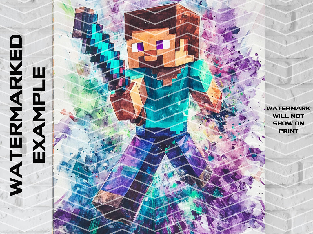 Minecraft Art, Minecraft Canvas, Minecraft Gift, Minecraft Poster, Minecraft Watercolor, Minecraft Artwork, Minecraft Print