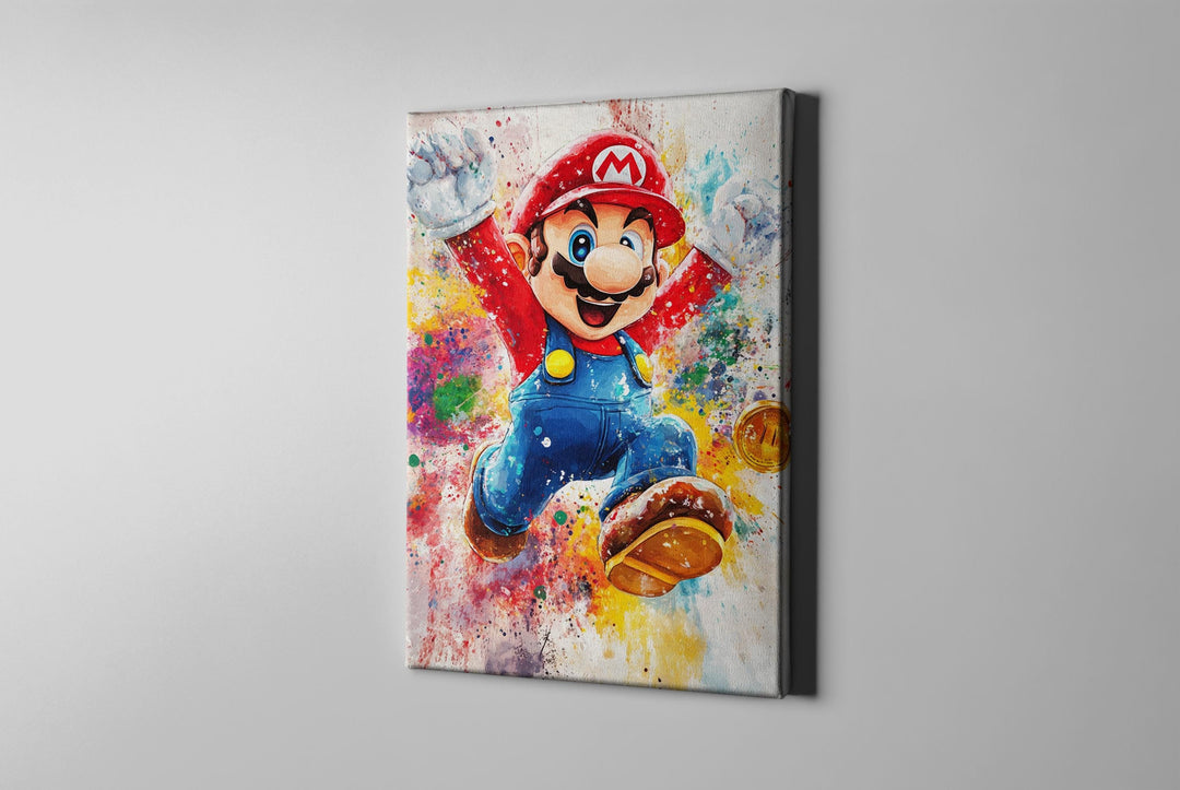 Mario Watercolor Canvas, Mario Gift, Mario Art, Mario Poster, Video Game Poster, Mario Art