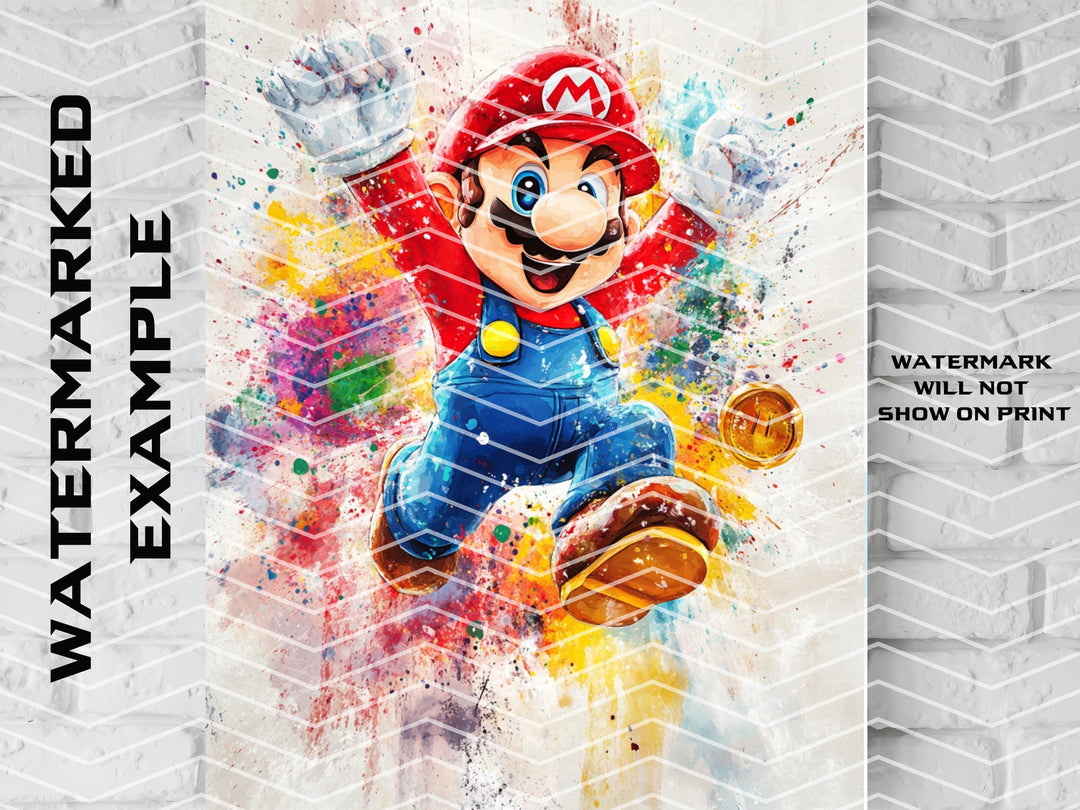 Mario Watercolor Canvas, Mario Gift, Mario Art, Mario Poster, Video Game Poster, Mario Art