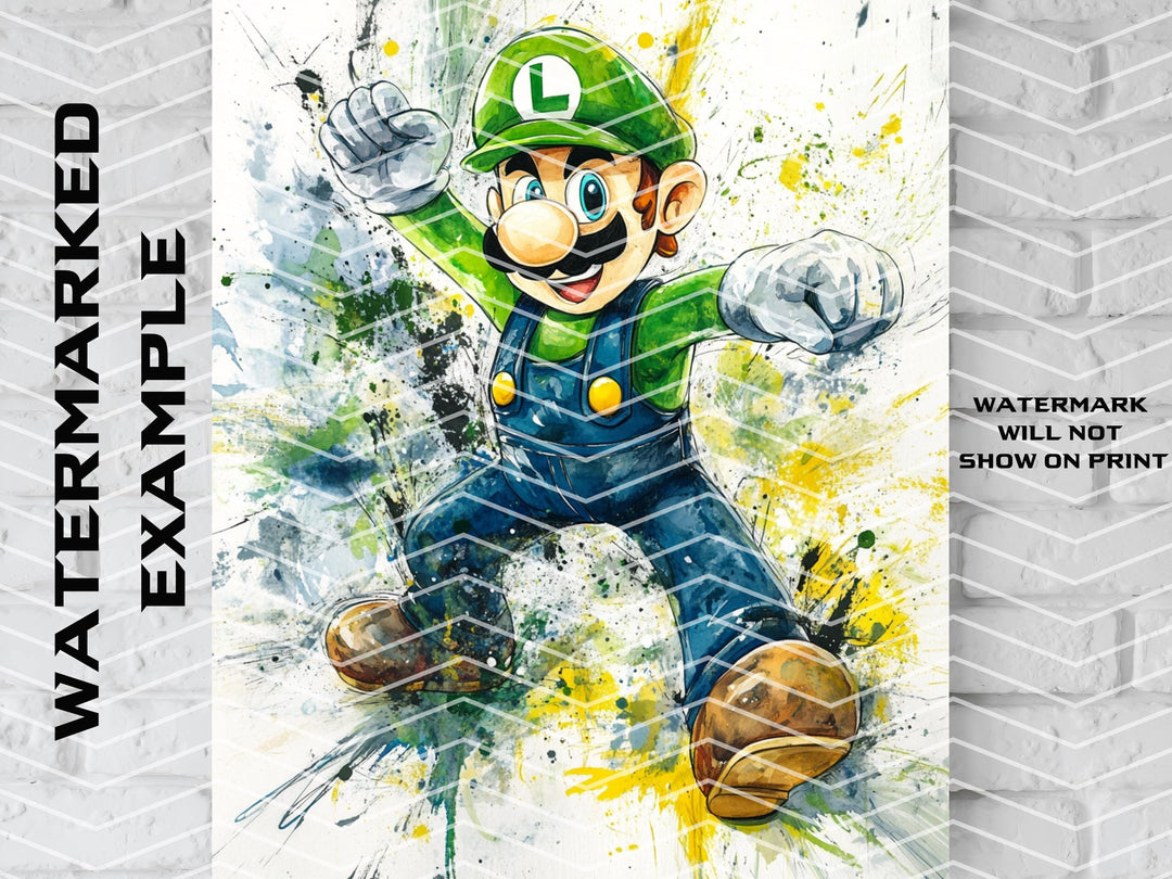 Luigi Watercolor Canvas, Luigi Gift, Luigi Poster, Super Mario Poster, Super Mario Art, Super Mario Canvas