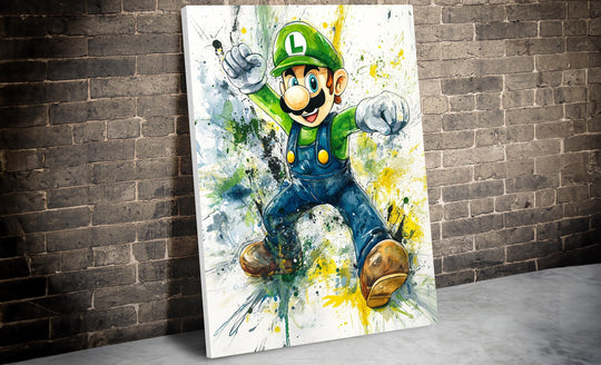 Luigi Watercolor Canvas, Luigi Gift, Luigi Poster, Super Mario Poster, Super Mario Art, Super Mario Canvas