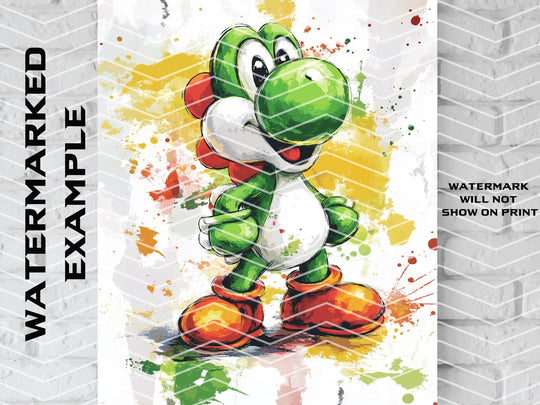 Yoshi Watercolor Canvas, Yoshi Gift, Yoshi Poster, Yoshi Art, Mario Canvas, Mario Art, Mario Poster, Mario Art