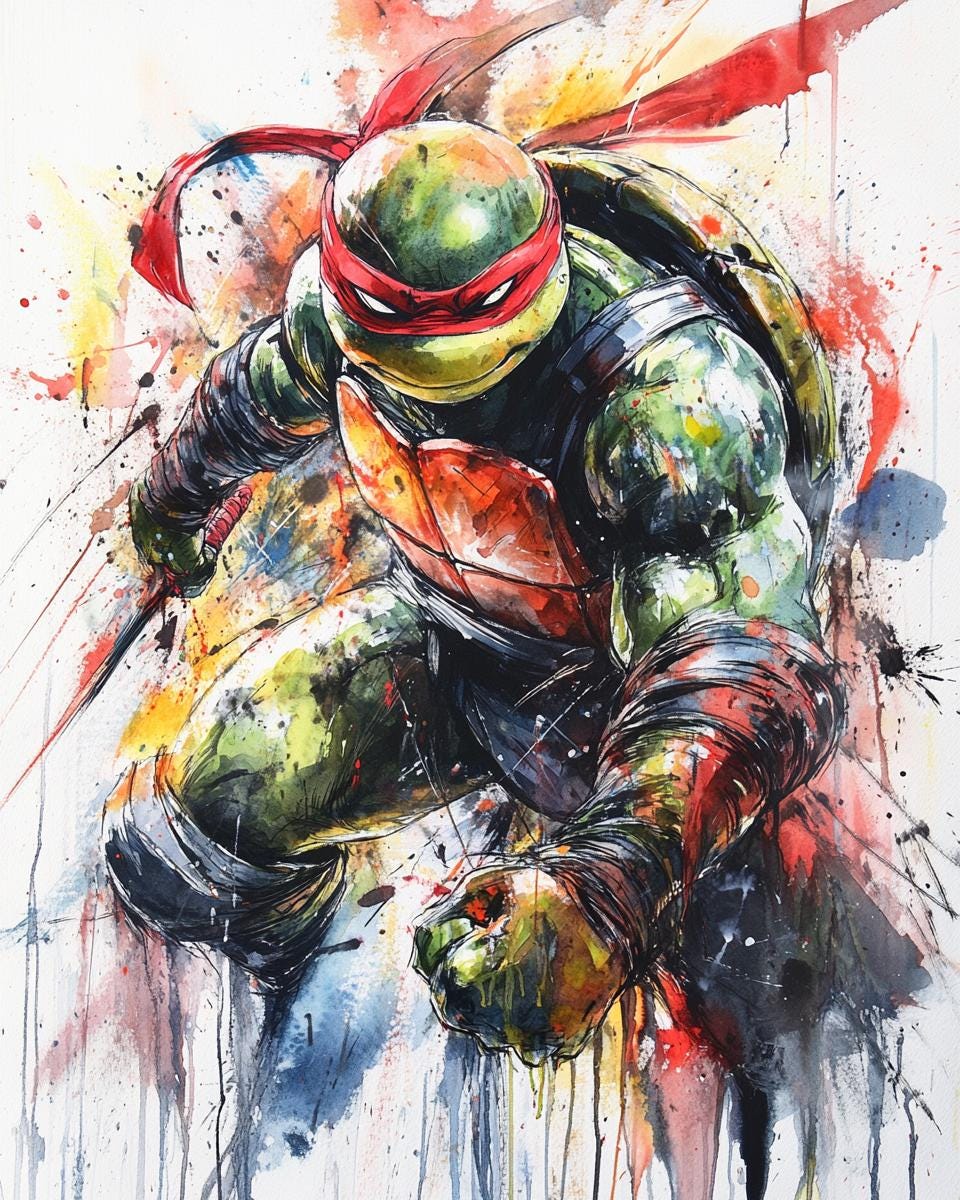 Fan Art, Raphael Art, Turtles Gift, Turtles Poster, Raphael Poster, Turtles Fan Art, Turtles Canvas, Watercolor