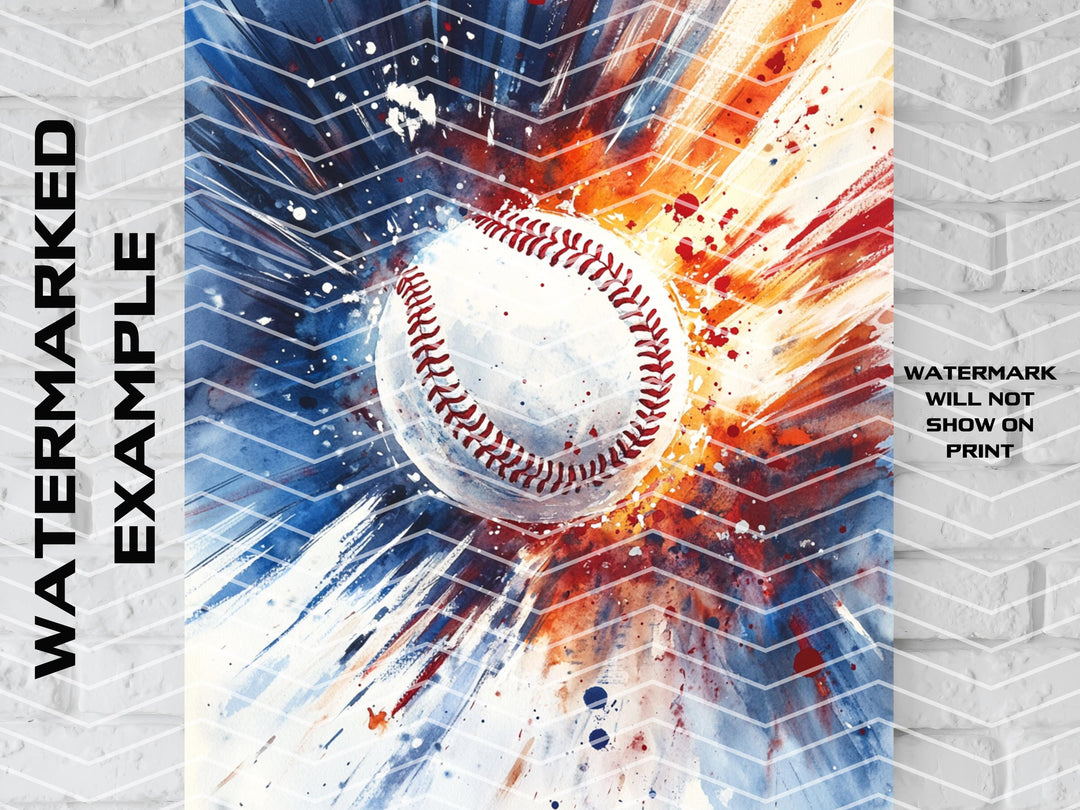Baseball Art, Baseball Gift, Baseball Canvas, Baseball Watercolor, Baseball Painting, Baseball Decor