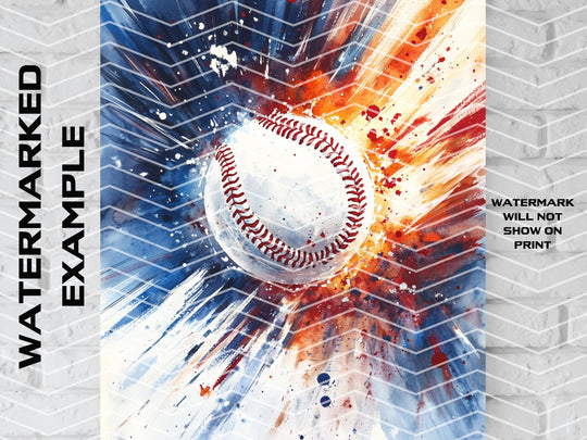 Baseball Art, Baseball Gift, Baseball Canvas, Baseball Watercolor, Baseball Painting, Baseball Decor