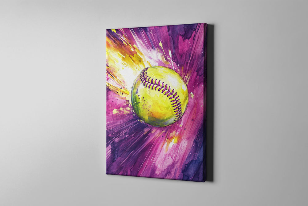 Softball Art, Softball Gift, Softball Canvas, Softball Watercolor, Softball Painting, Softball Decor