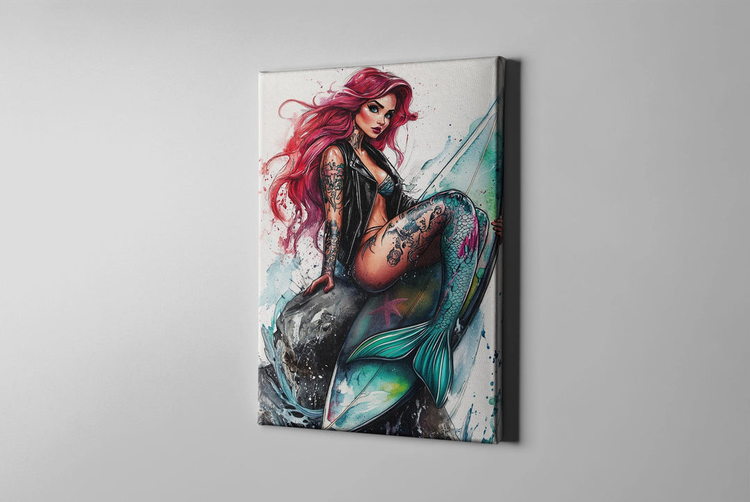 Fan Art Ariel, Ariel Watercolor Canvas, Ariel Art, Punk Rock Ariel, Ariel Gift, Ariel Painting, Ariel Poster, Punk Rock Princess,