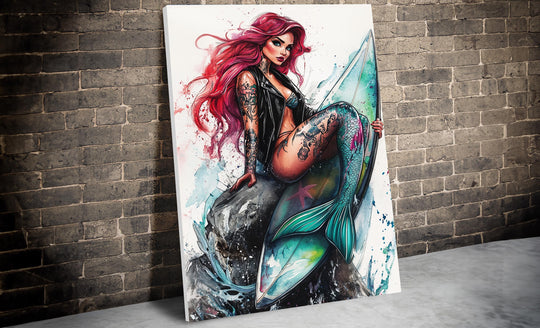 Fan Art Ariel, Ariel Watercolor Canvas, Ariel Art, Punk Rock Ariel, Ariel Gift, Ariel Painting, Ariel Poster, Punk Rock Princess,